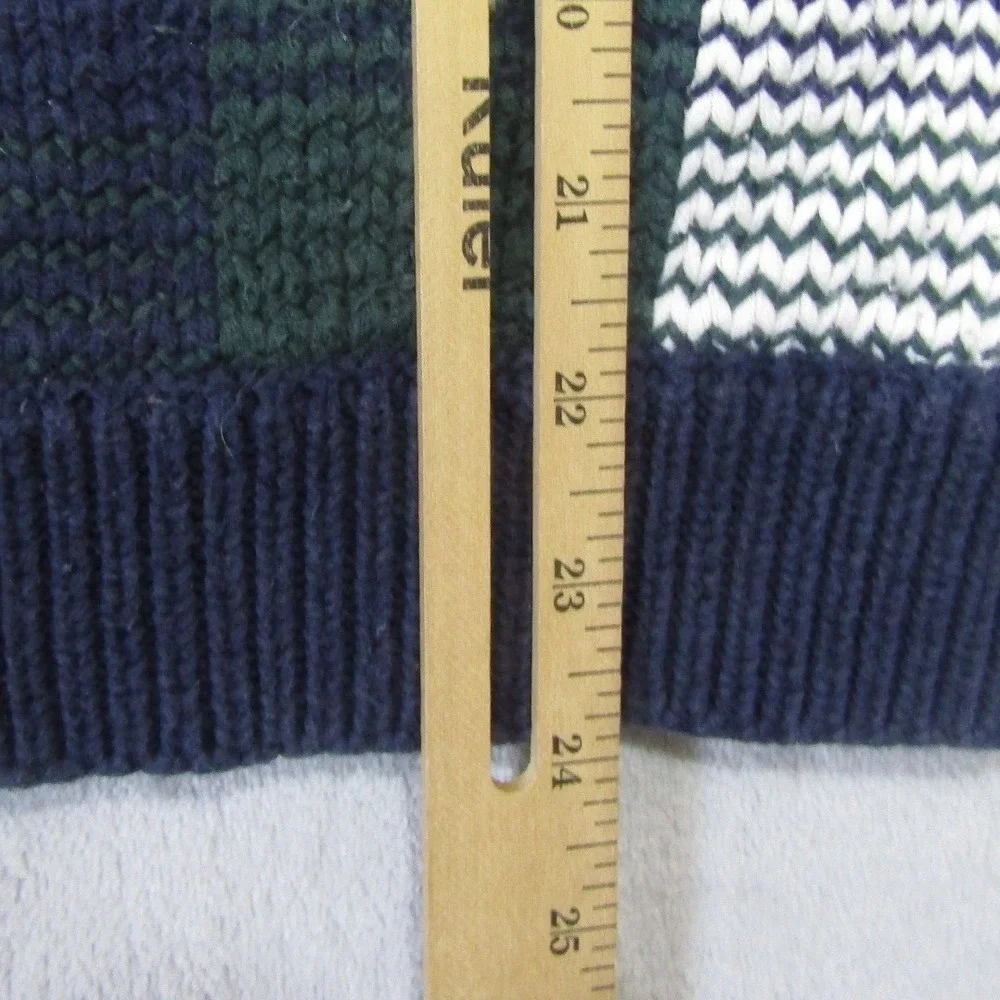 Hunt Club Plaid Crewneck Sweater Mens Medium Green Blue Cotton Vintage Excellent
